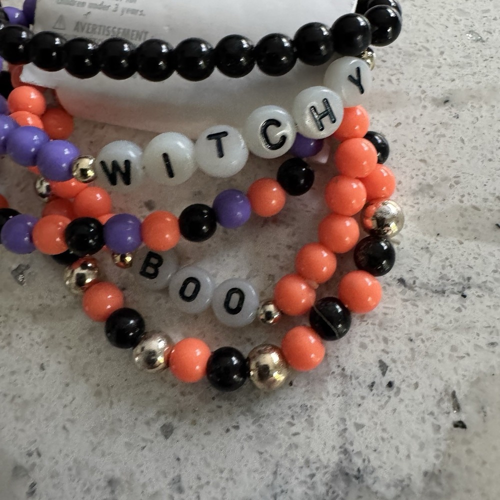 Claire's Halloween 5 Bracelet Set Orange Black Purple Witchy Boo Pumpkin Plastic - Picture 6 of 10